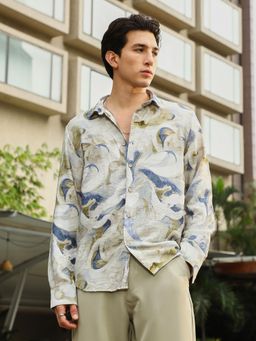 Campus Sutra - Men Off White Waterbrush-Imprint Dobby Shirt