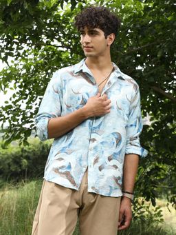 Campus Sutra - Men Baby Blue Waterbrush-Imprint Dobby Shirt