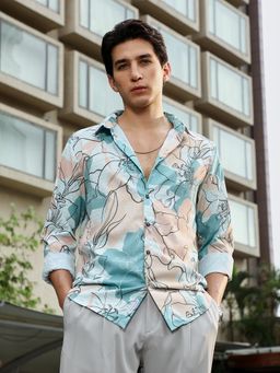 Campus Sutra - Men Blue Botanical-Outline Imprint Shirt