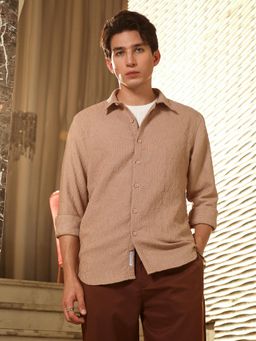 Campus Sutra - Men Sand Beige Geo-Abstract Jacquard Shirt