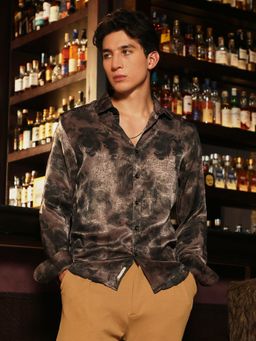Campus Sutra - Men Coffee Brown Gleaming-Blur Shirt