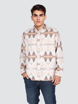 Wrangler - Men Printed Cream Relaxed Fit Shirt