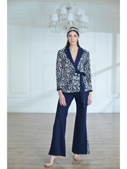 Ombrello - Navy Blue And White Embroidered Co-Ord (Set of 2)