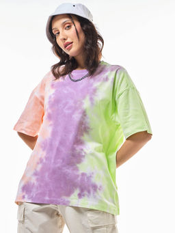 Bewakoof - Women's Purple & White Tie & Dye Oversized T-shirt