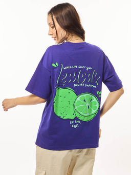Bewakoof - Heavy Duty 1.0 Women's Blue Lemons Graphic Printed Oversized T-shirt