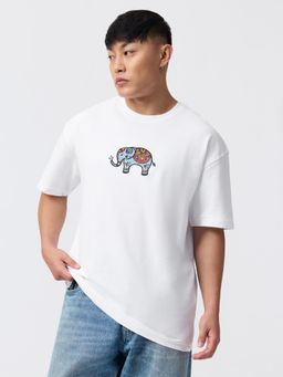 The Souled Store - White Originals: Indie Elephant Men Oversized T-Shirts