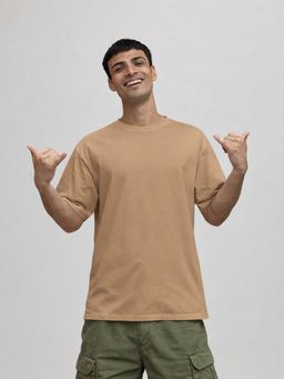 HAZUKU - Men Beige solid oversized Tshirt