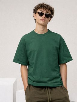 HAZUKU - Men Green solid oversized Tshirt