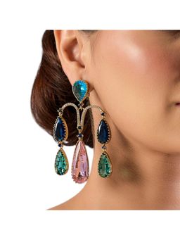 Auraa Trends - Gold-Plated Multi-Color Teardrop Stone Studded Earrings