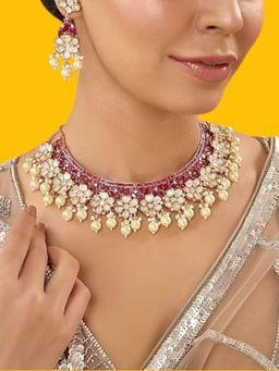 Auraa Trends - Gold-Plated Kundan and Pearl Stone Jewellery Set