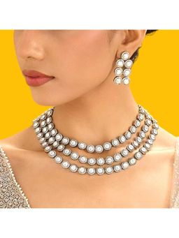 Auraa Trends - Elegant White Kundan Layered Design Necklace Set with