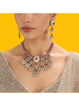 Auraa Trends - Traditional Pink Kundan Stone Bridal Necklace Set