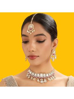 Auraa Trends - Pink Bridal Kundan Choker Necklace Jewellery Set
