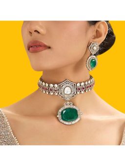 Auraa Trends - Regal Multi-Color Kundan Stone Choker Necklace Set