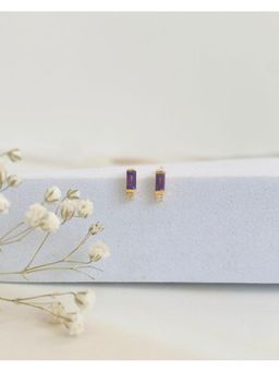 Boldiful - Sterling Silver Exclamation 18K Gold Helix Purple Stud Earrings