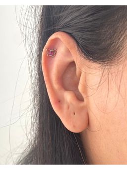 Boldiful - Sterling Silver Butterfly Pink Helix Stud Earrings