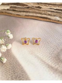 Boldiful - Sterling Silver Butterfly 18K Gold Helix Purple Stud Earrings