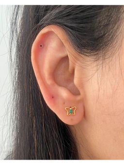 Boldiful - Sterling Silver Butterfly 18K Gold Helix Green Stud Earrings