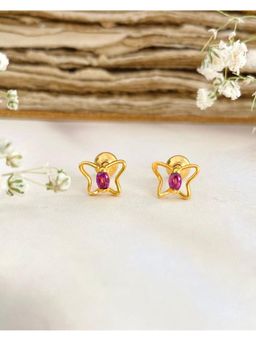 Boldiful - Sterling Silver Butterfly 18K Gold Helix Pink Stud Earrings