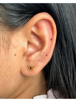 Boldiful - Sterling Silver Butterfly 18K Gold Helix Black Stud Earrings