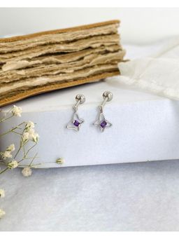 Boldiful - Sterling Silver Butterfly Purple Drop Helix Earrings