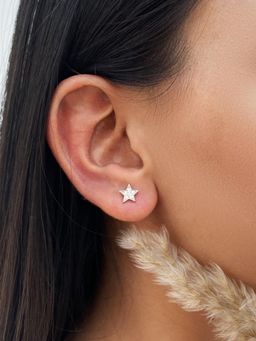 Boldiful - Sterling Silver-Plated Cubic Zirconia Studded Star Shaped Ear Cuffs