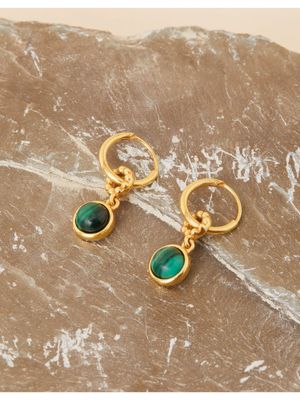 BOHEME MALACHITE C SHAPE GOLD EARRINGS