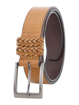 Aditi Wasan - Tan Men's Genuine Leather Casual Belt with Braided Loop