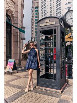 House of Fett - Manhattan Organza Puff Navy Blue Dress With Surface 3D Flowers