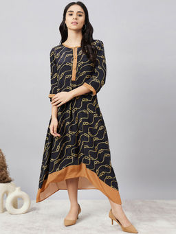 First Resort by Ramola Bachchan - Nautical Print Midi Dress