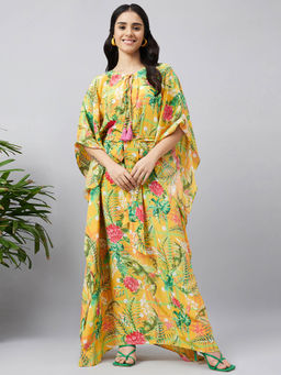 First Resort by Ramola Bachchan - Jungle Print Full Length Kaftan Dress (Set of 2)