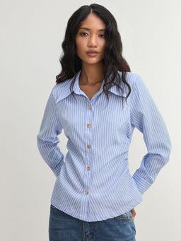 Pomelo - Striped Button Down Shirt - Blue