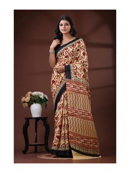 Boveee - And Maroon Pure Malmal Cotton Saree With Unstitched Blouse - Multi-Color
