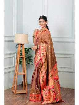 Suha - Women Paithani Pure Soft Silk Saree With Unstitched Blouse - Brown