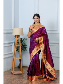 Suha - Women Paithani Pure Soft Silk Saree With Unstitched Blouse - Magenta
