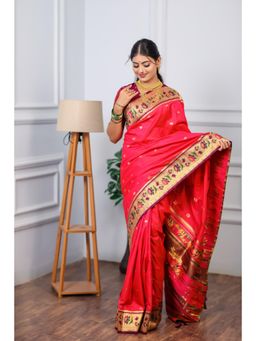 Suha - Women Paithani Pure Soft Silk Saree With Unstitched Blouse - Pink