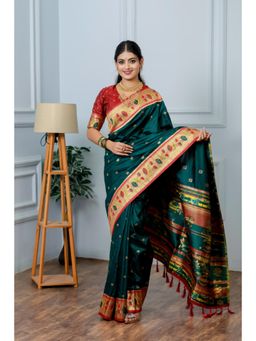 Suha - Women Paithani Pure Soft Silk Saree With Unstitched Blouse - Green