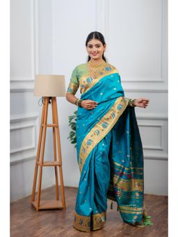 Suha - Women Paithani Pure Soft Silk Saree With Unstitched Blouse - Turquoise