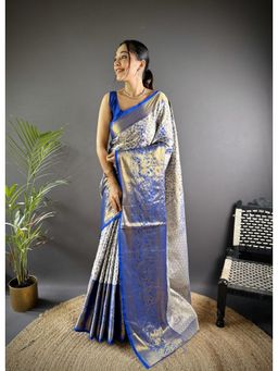 Suha - Kanjivaram Tissue Silk Saree With Unstitched Blouse Peacock Zari Work - Blue