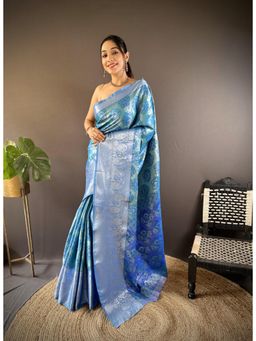 Suha - Kanjivaram Tissue Silk Saree With Unstitched Blouse Peacock Zari Work - Green