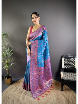 Suha - Women Silk Blend Banarasi Saree With Unstitched Blouse - Blue