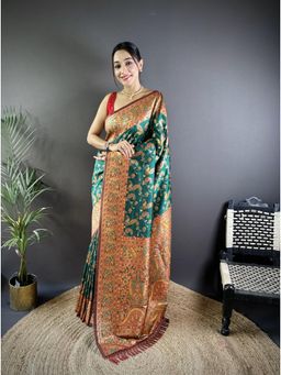 Suha - Women Silk Blend Banarasi Saree With Unstitched Blouse - Green