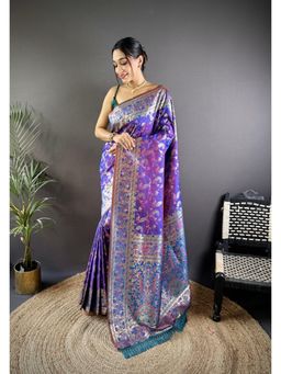 Suha - Women Silk Blend Banarasi Saree With Unstitched Blouse - Purple