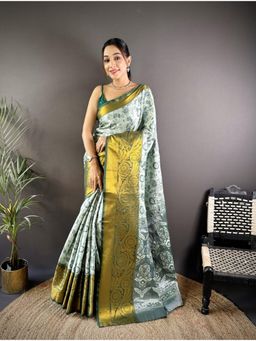 Suha - Kanjivaram Tissue Silk Saree With Unstitched Blouse With Unstitched Blouse Zari Work - Grey