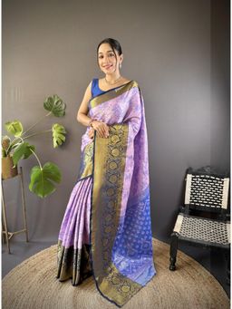 Suha - Kanjivaram Tissue Silk Saree With Unstitched Blouse Zari Work - Lavender