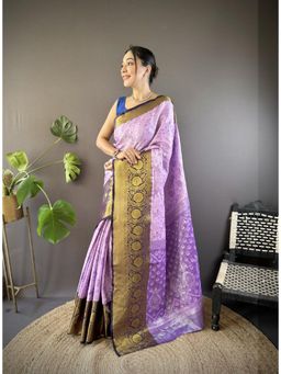 Suha - Kanjivaram Tissue Silk Saree With Unstitched Blouse With Unstitched Blouse Zari Work - Purple