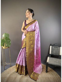 Suha - Kanjivaram Tissue Silk Saree With Unstitched Blouse With Unstitched Blouse Zari Work - Purple