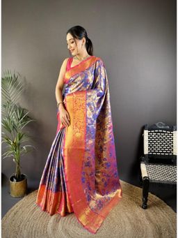 Suha - Kanjivaram Tissue Silk Saree With Unstitched Blouse With Unstitched Blouse Zari Work - Blue