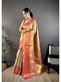 Suha - Kanjivaram Tissue Silk Saree With Unstitched Blouse With Unstitched Blouse Zari Work - Yellow