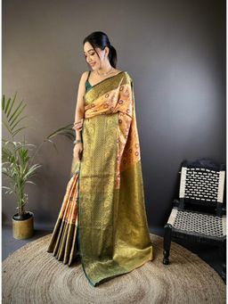 Suha - Kanjivaram Tissue Silk Saree With Unstitched Blouse Zari Work - Multi-Color